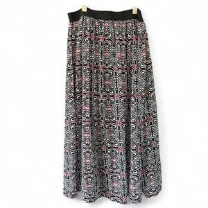 Ruby Rd. Geometric Print Maxi Skirt - Black, White & Red - Size 12